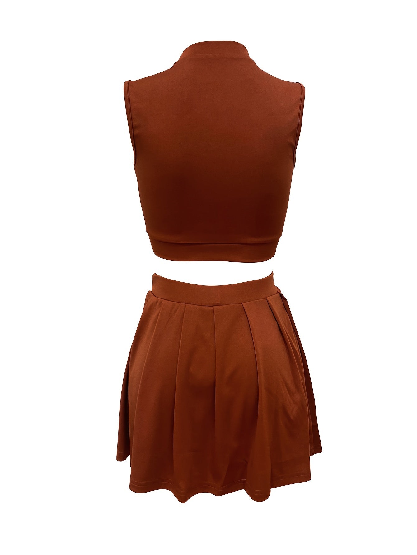 Women'S 2pcs Summer Outfit Set, Elegant Sleeveless Button-Embellished Shorts Skirt, Polyester 95% Elastane 5%, Solid Color, Crew Neck, All-Season Knit Fabric